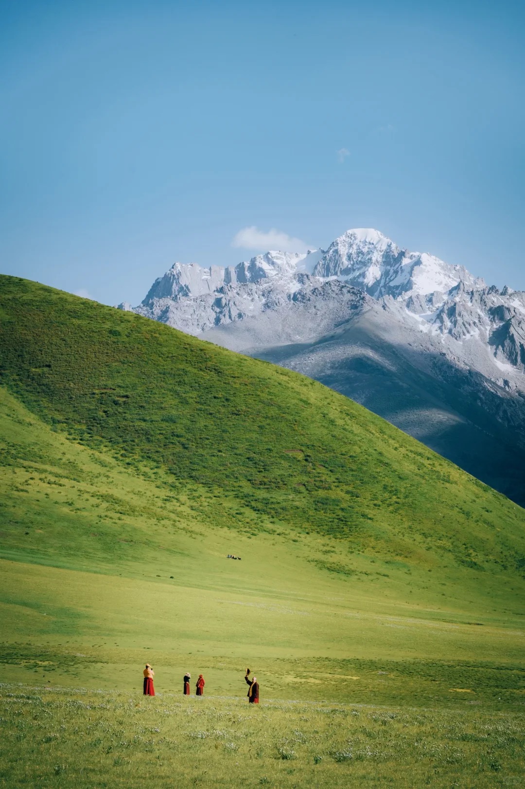 Zhuqing Temple in a high-altitude valley near Litang — Tibetan monastery + Genie behind