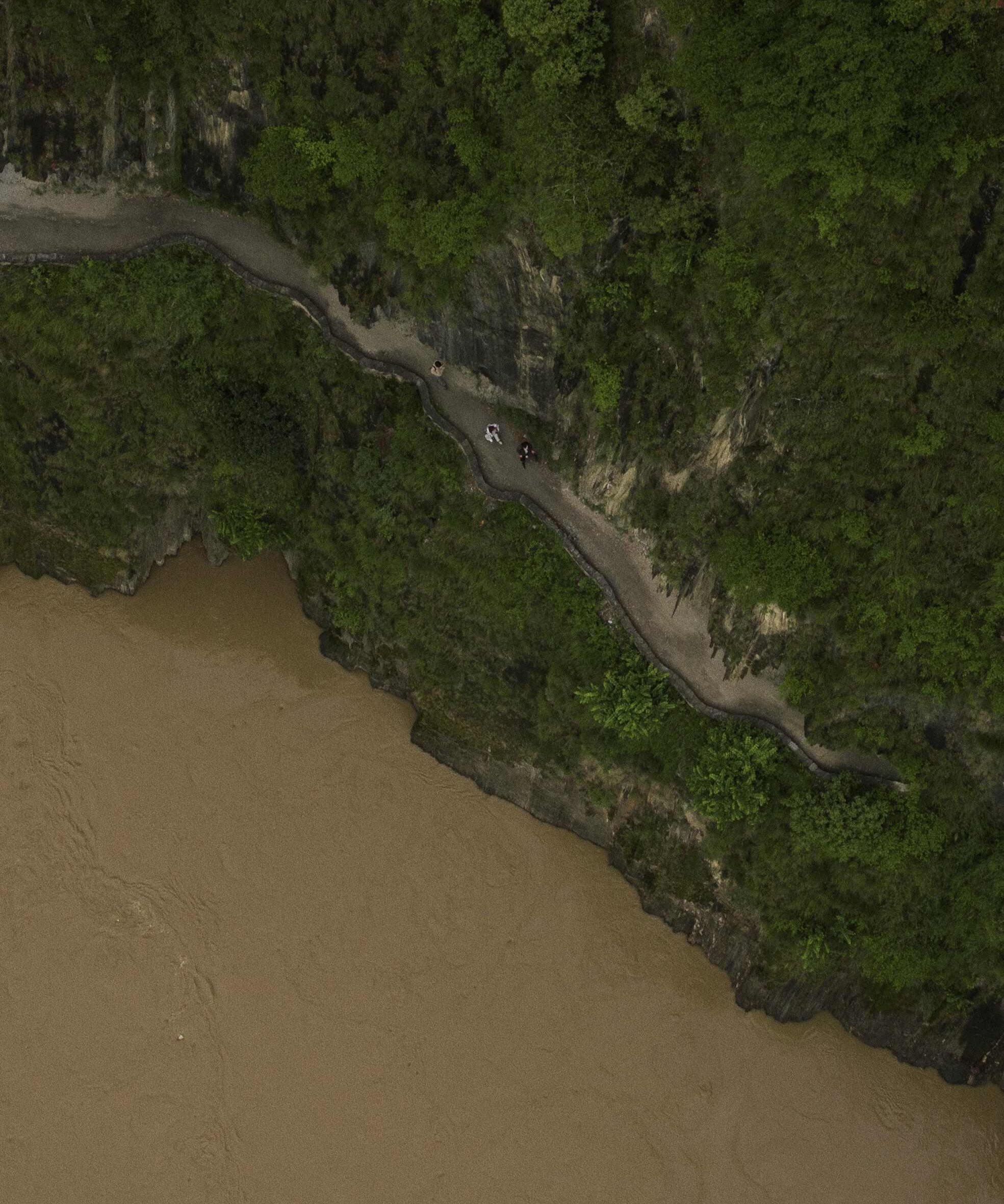 Aerial view of the Wuli Tea Horse Road traversing the Nujiang gorge — China's Last Frontier loop