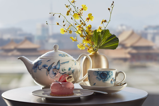 Mandarin Oriental Wangfujing, Beijing — afternoon tea with the Forbidden City as a backdrop