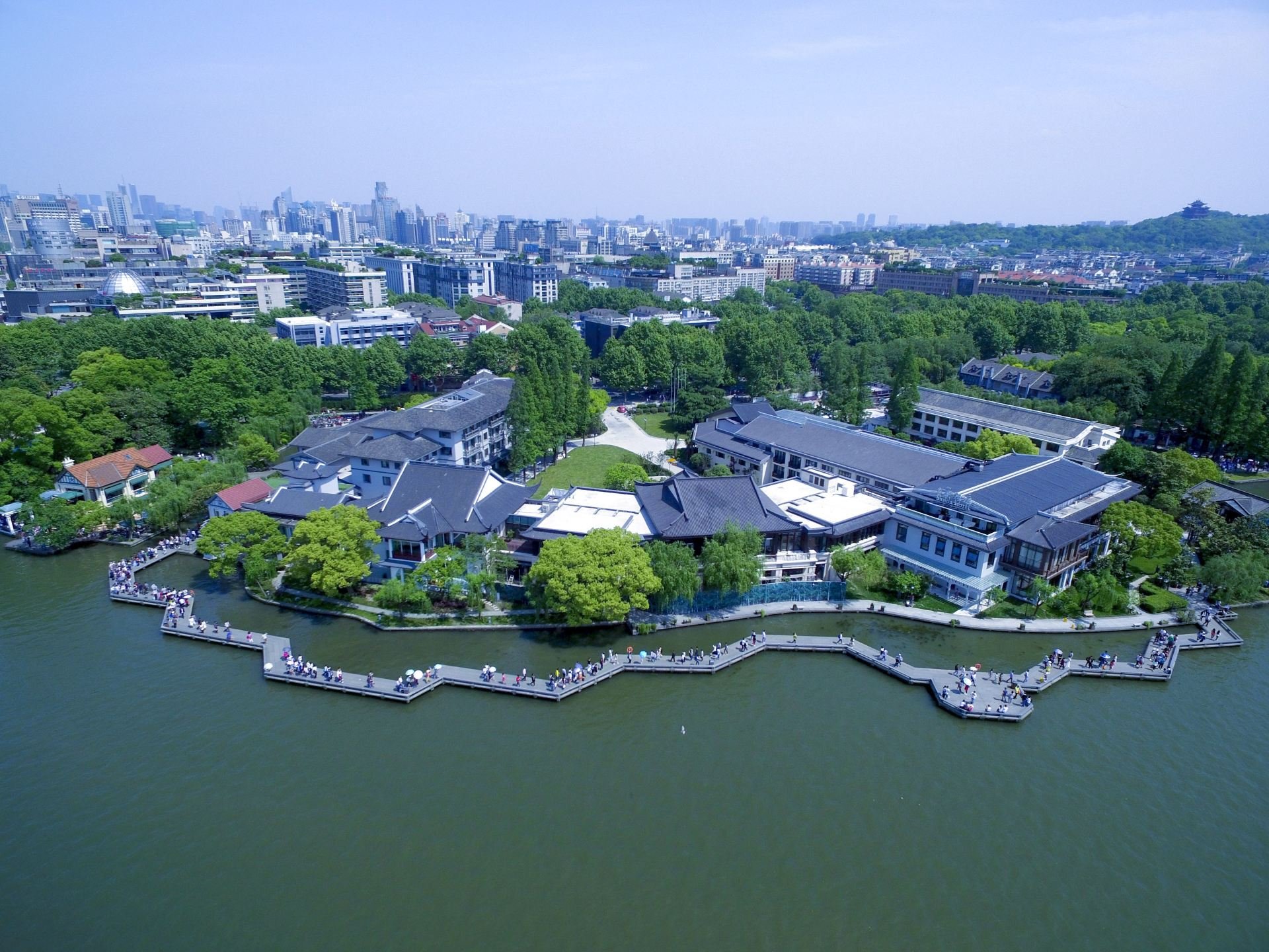 Dahua Hotel — the hotel and its gardens on the shore of West Lake, from the air